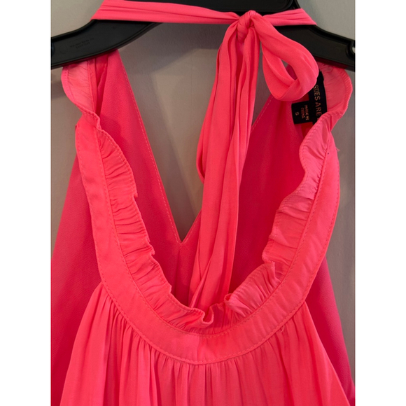 Women's Skies Are Blue Neon Pink Tiered Halter Mini Dress S - Picture 5 of 6